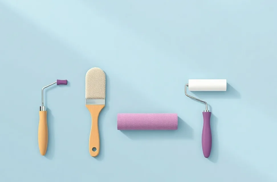 Outils de peinture disposés dans l'ordre des étapes du chantier