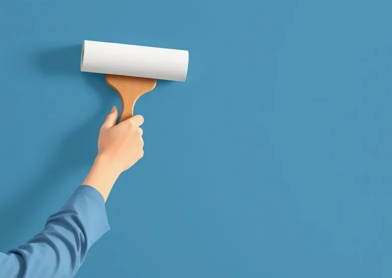 Pose de papier peint, rouleau et brosse à maroufler